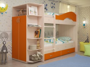 Кровать 2-х ярусная Мая с ящиками и шкафом на латофлексах оранж в Надыме - nadym.magazinmebel.ru | фото