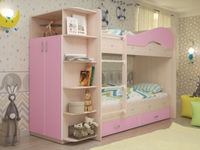 Кровать 2-х ярусная Мая с ящиками и шкафом на латофлексах розовый в Надыме - nadym.magazinmebel.ru | фото - изображение 1