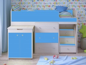 Кровать чердак Малыш 80х180 Дуб молочный, Голубой в Надыме - nadym.magazinmebel.ru | фото - изображение 1
