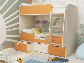 Кровать двухъярусная Малыш двойняшка дуб молочный-оранжевый в Надыме - nadym.magazinmebel.ru | фото - изображение 1
