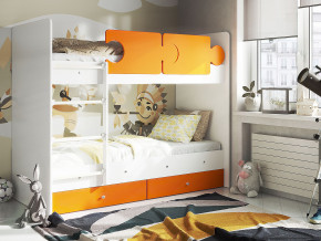 Кровать двухъярусная Тетрис латы с бортиками белый-оранжевый в Надыме - nadym.magazinmebel.ru | фото - изображение 1