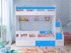 Кровать двухъярусная Юниор 1 винтерберг-белый с голубым в Надыме - nadym.magazinmebel.ru | фото